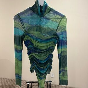 Line & Dot Multicolor Ruched Bodysuit